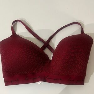 PINK Victoria's Secret Burgundy Lace-Print Push-Up Bralette 36DDD